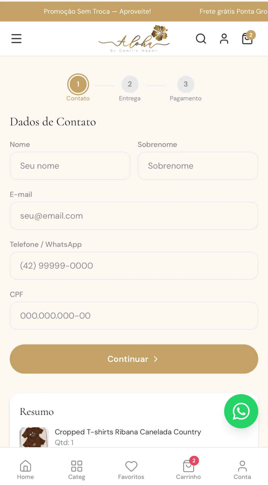 Checkout no mobile — Aloha Camilly