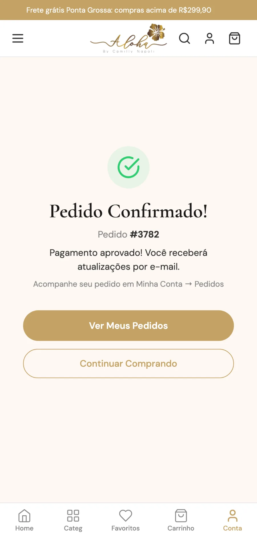 Pedido confirmado — Aloha Camilly